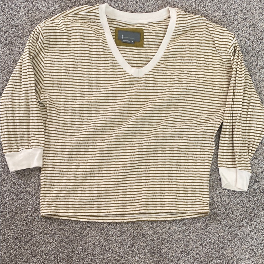 Anthropologie Olive and Cream Striped Top